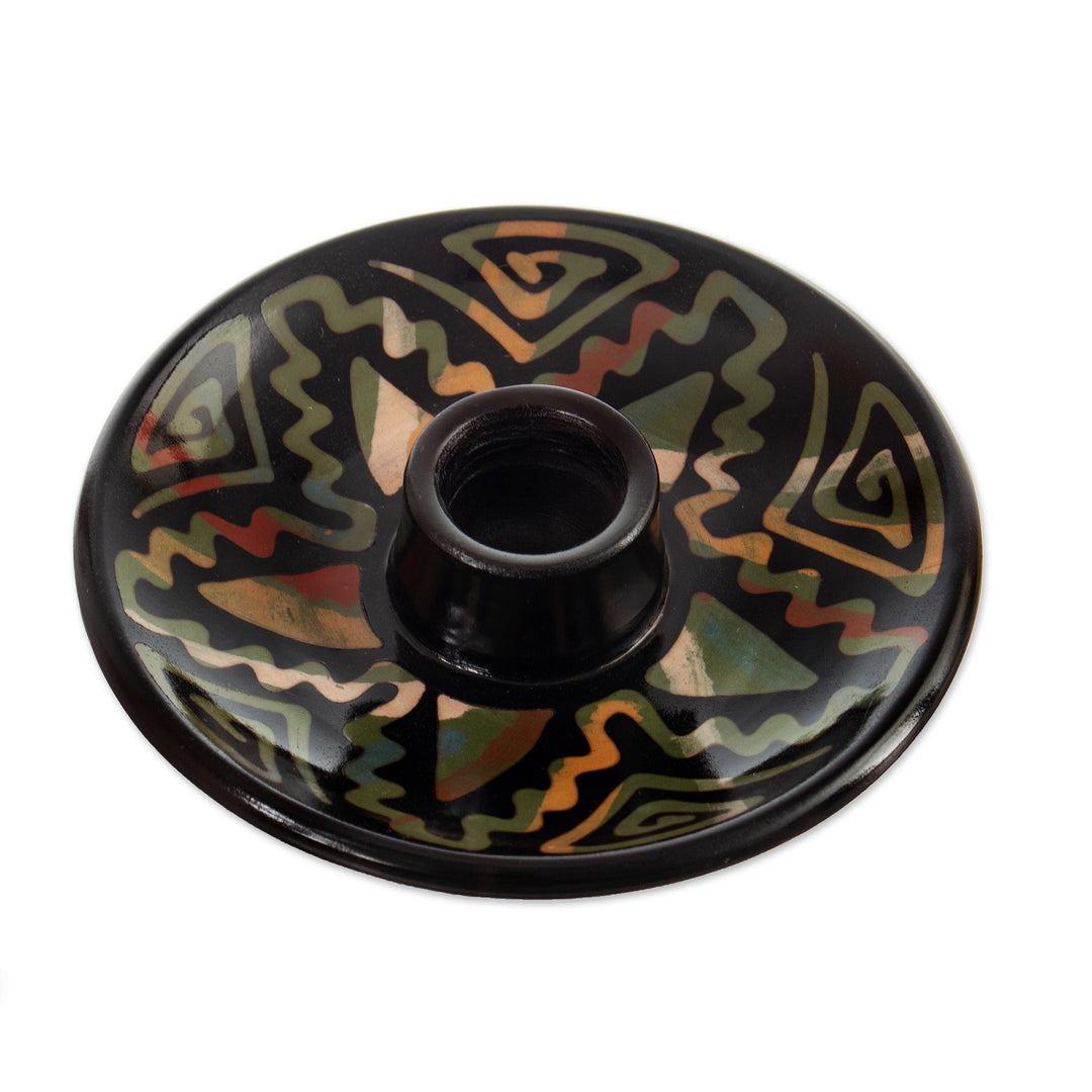 Handcrafted Geometric Round Ceramic Incense Holder - Ancestral Constellation