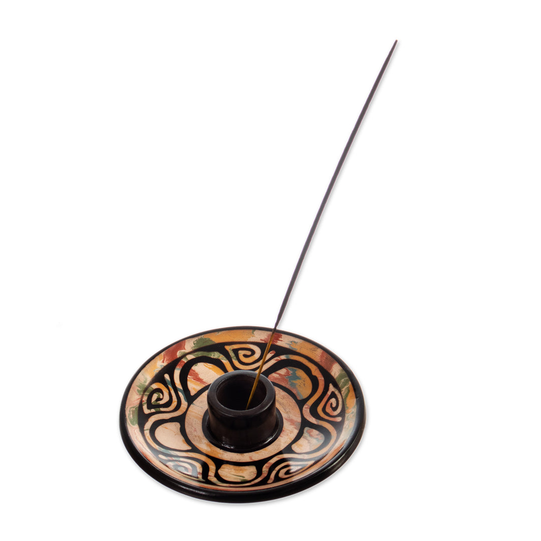 Handcrafted Round Ceramic Incense Holder in Warm Hues - Vicús Spirit