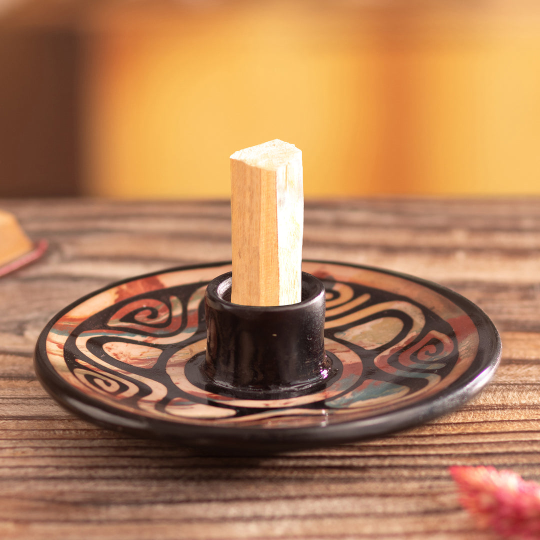 Handcrafted Round Ceramic Palo Santo Burner in Warm Hues - Vicús Spirit
