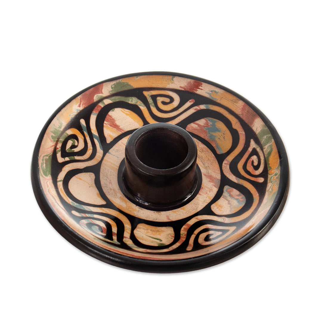 Handcrafted Round Ceramic Incense Holder in Warm Hues - Vicús Spirit