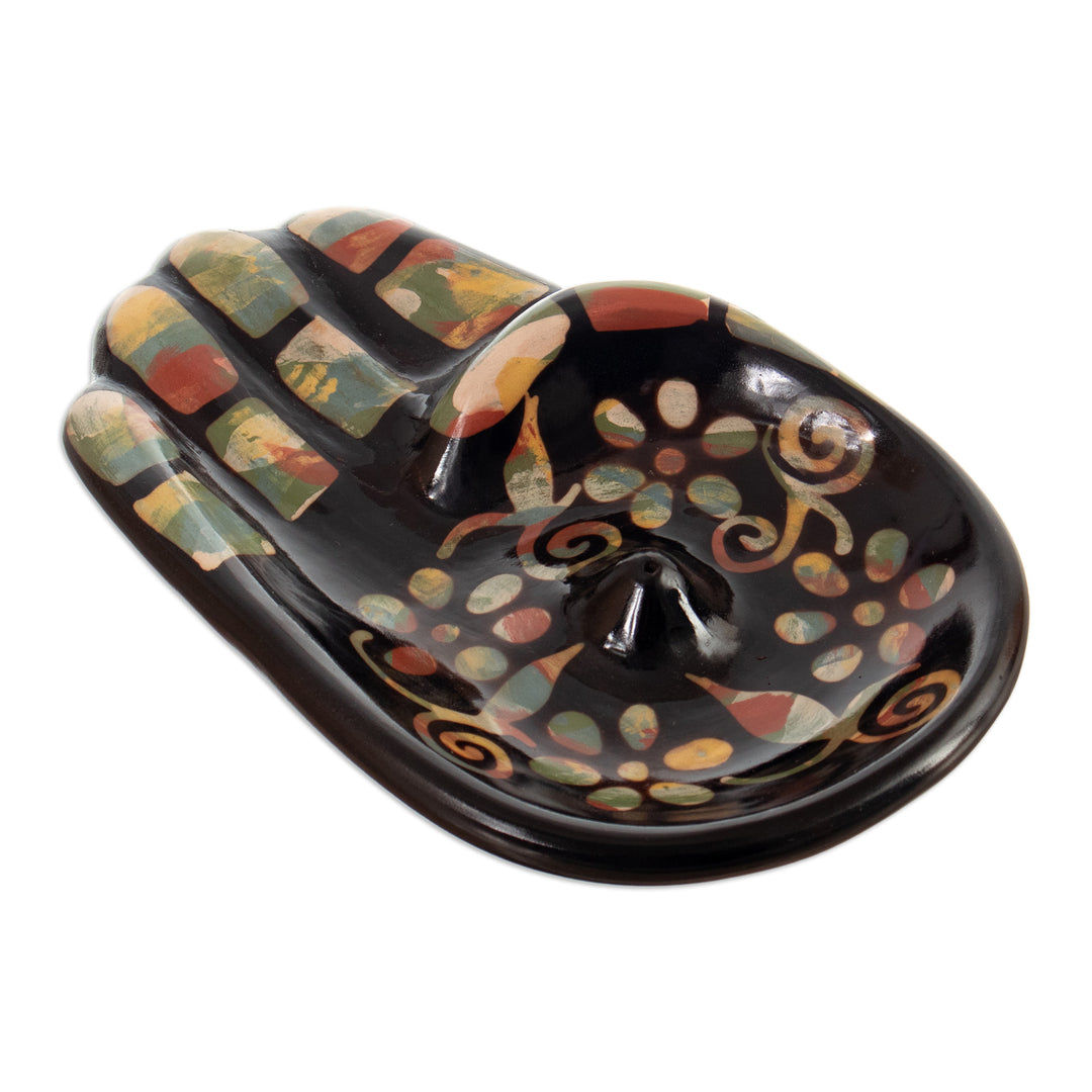 Colorful Handcrafted Hamsa Amulet Ceramic Incense Holder - Colorful Hamsa