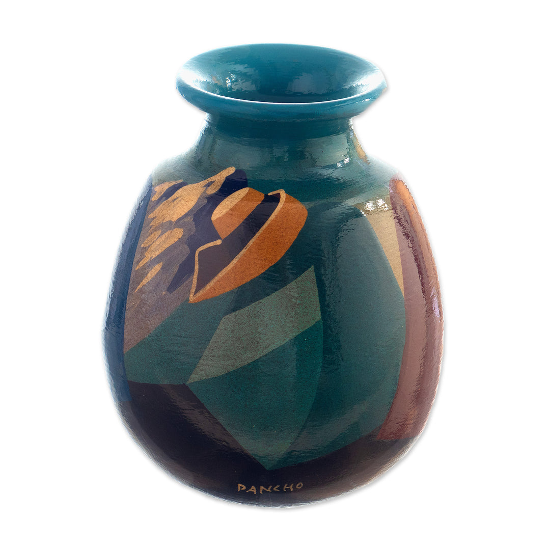 Ceramic Decorative Vase with Hand-Painted Andean Motifs - Andean Braids in Blue