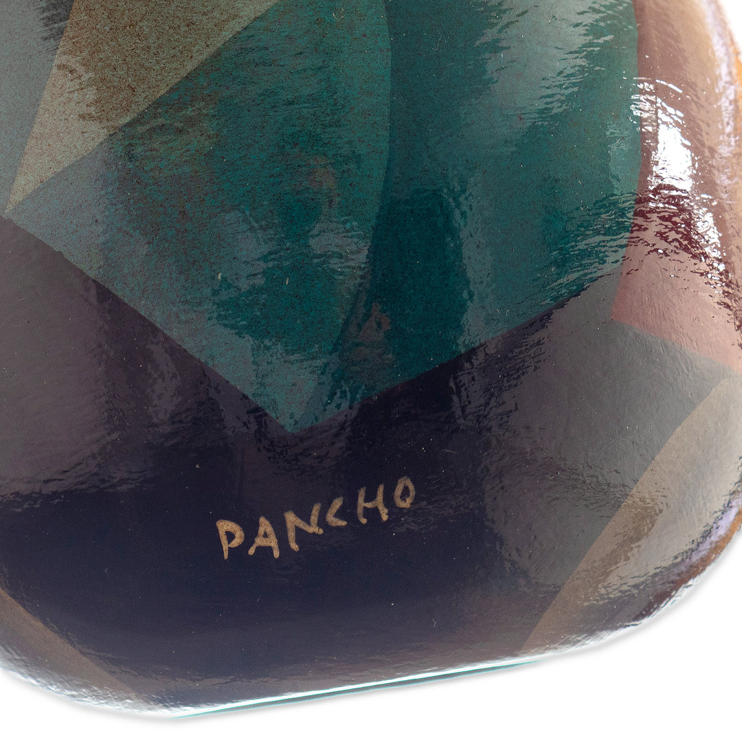 Ceramic Decorative Vase with Hand-Painted Andean Motifs - Andean Braids in Blue
