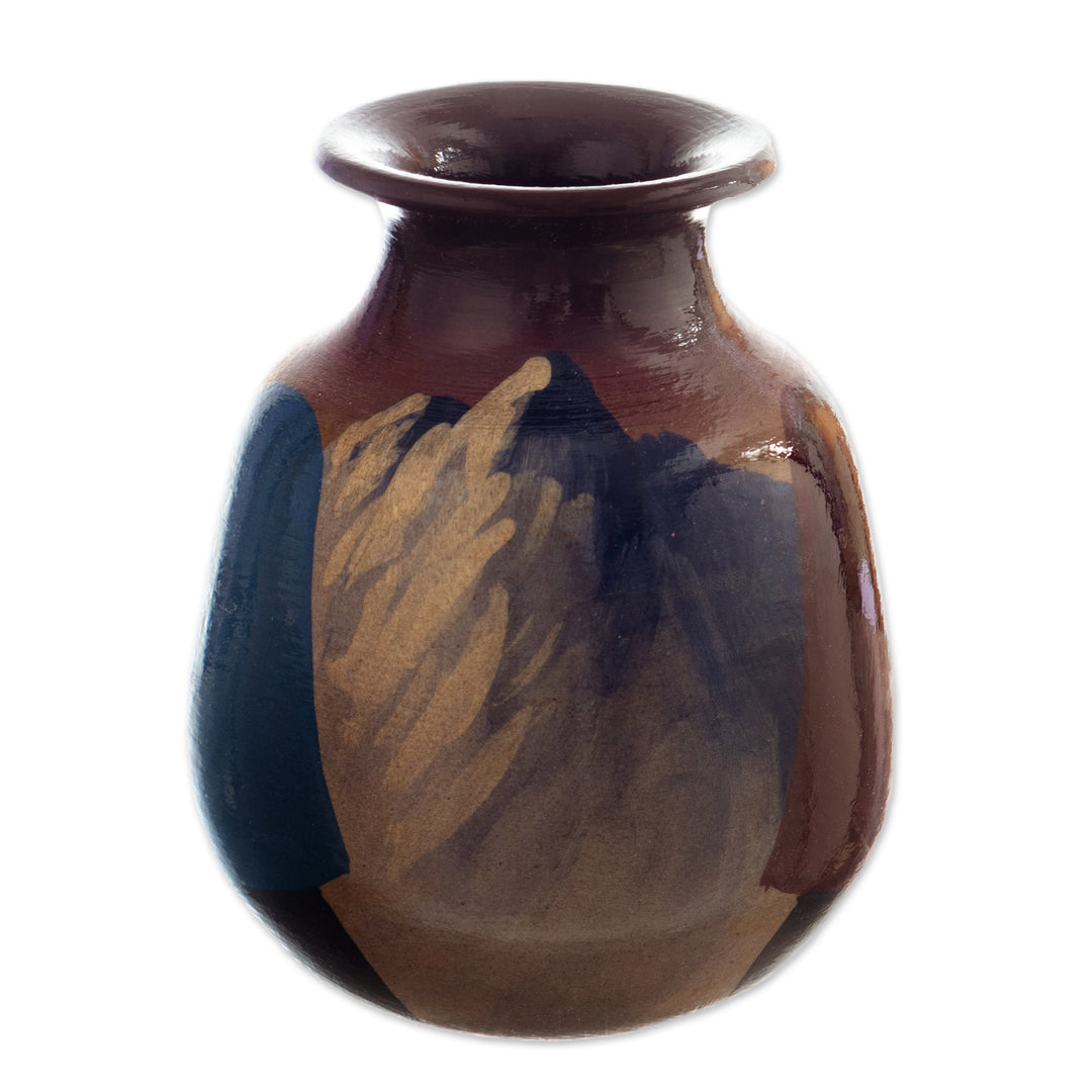 Colorful Hand-Painted Andean-Themed Ceramic Decorative Vase - Andean Braids in Brown