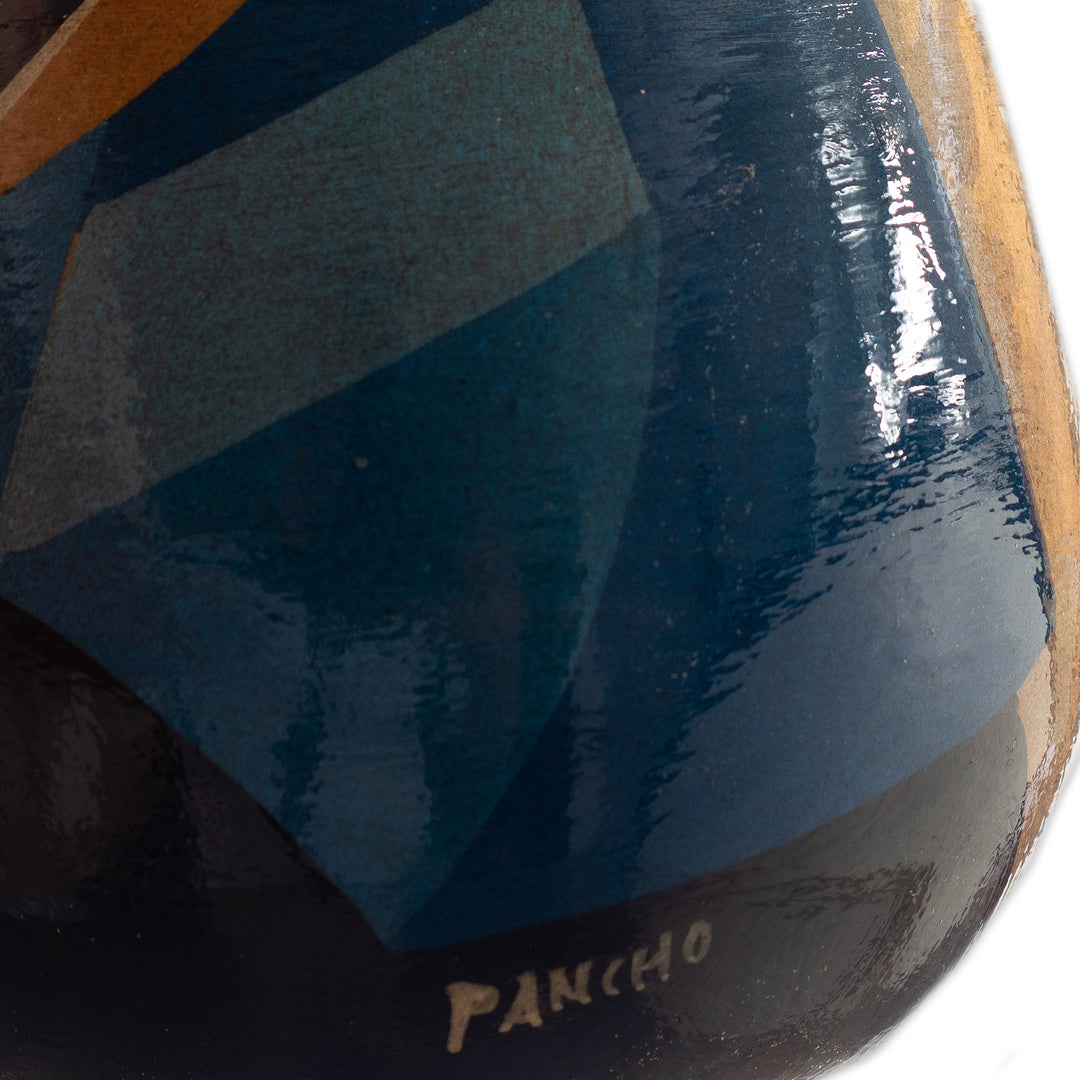 Colorful Hand-Painted Andean-Themed Ceramic Decorative Vase - Andean Braids in Brown