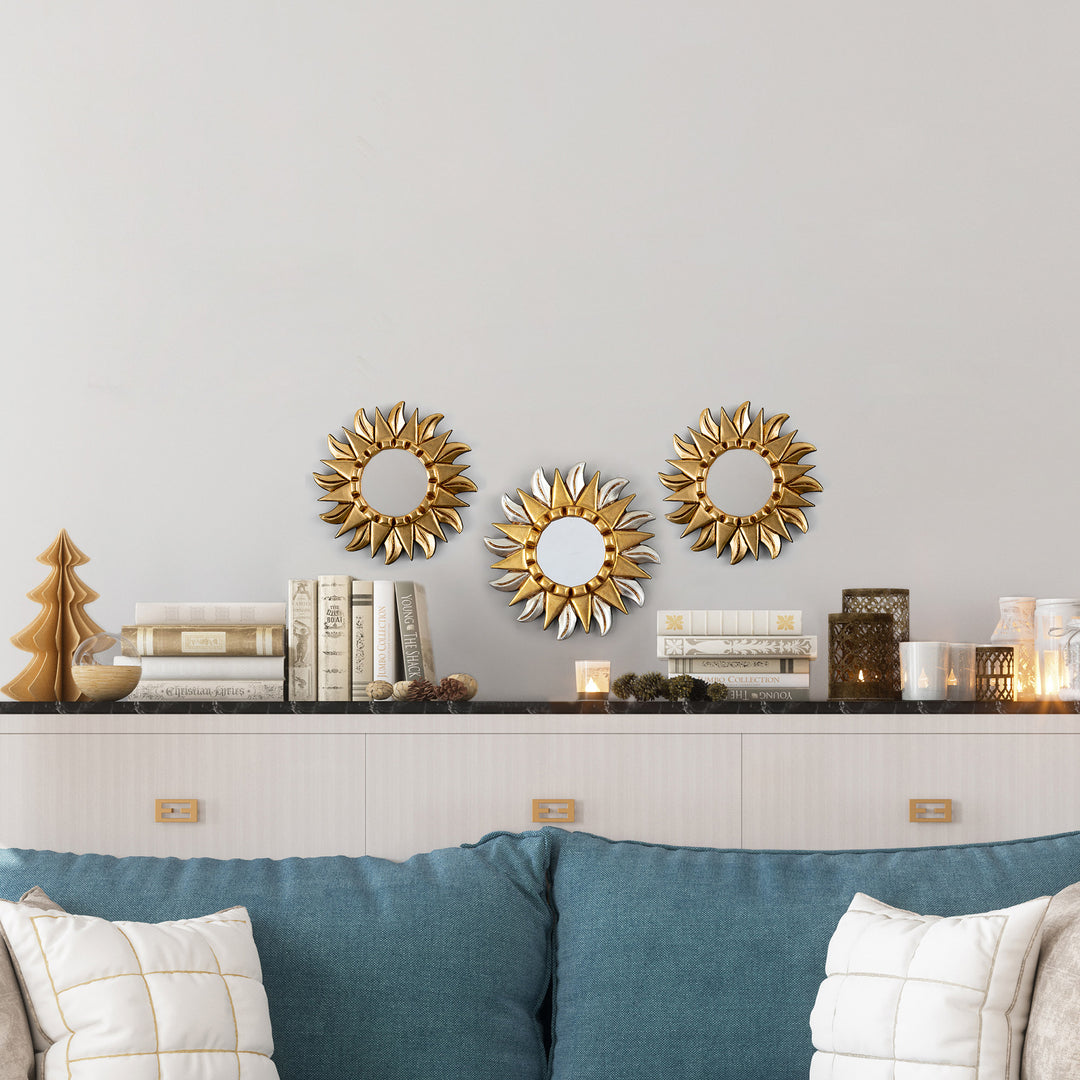 Gilded Bronze and Aluminum Wood Sunflower Wall Mirror - Peruvian Sunflower