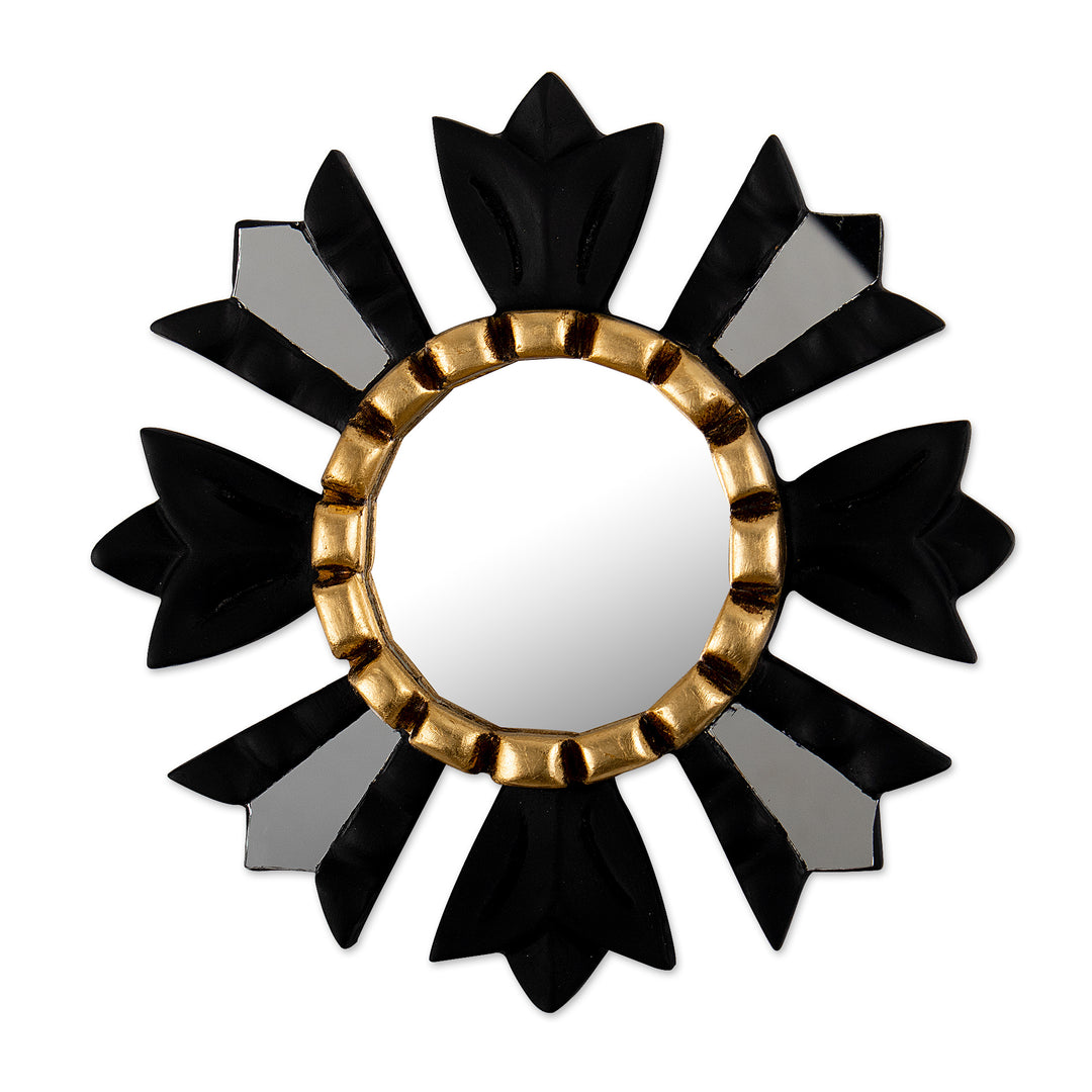 Sun-Themed Black Bronze Gilded Wood Wall Accent Mirror - Wisdom Beams