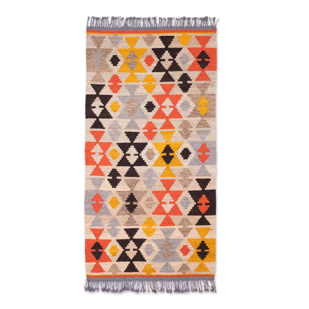 Handmade Geometric Wool Area Rug in Colorful Palette (2.5x5) - Triangular Tradition