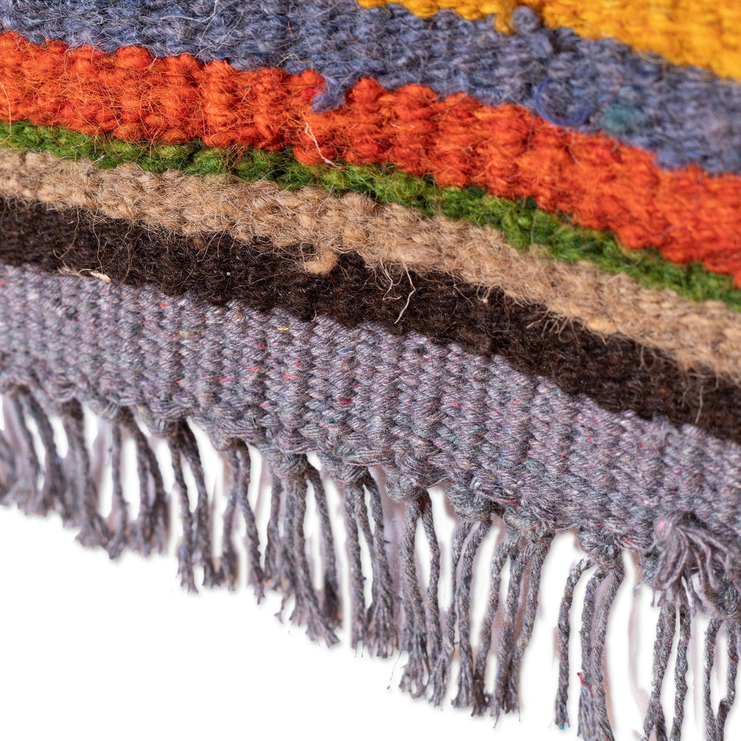 Handwoven Wool Area Rug in Orange and Blue (2.5x4.5) - Sunset Roads