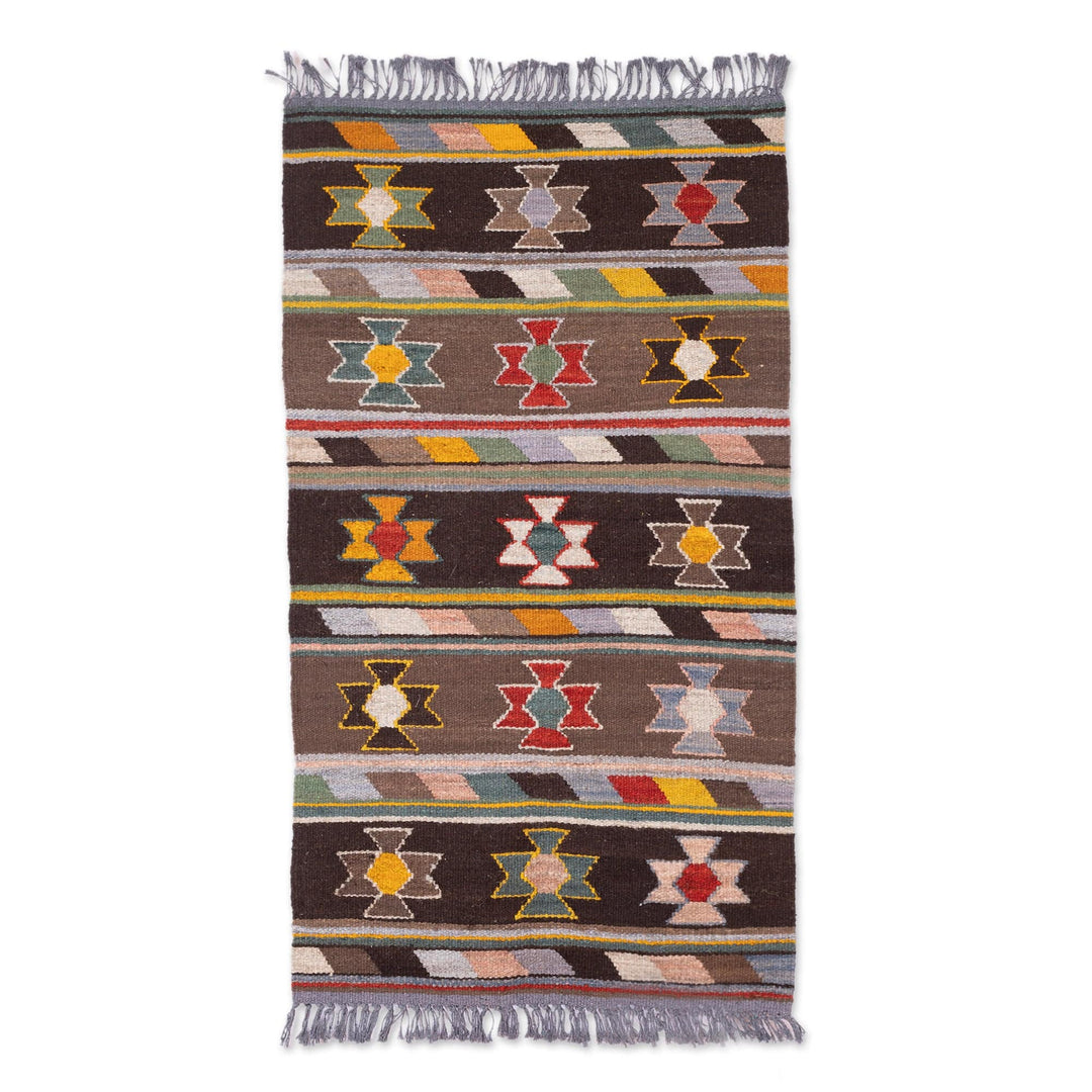 Woven Wool Area Rug with Geometric Floral Details (2.5x4.5) - Flowers from the Silk Road