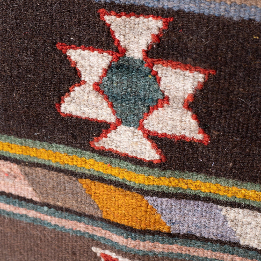 Woven Wool Area Rug with Geometric Floral Details (2.5x4.5) - Flowers from the Silk Road