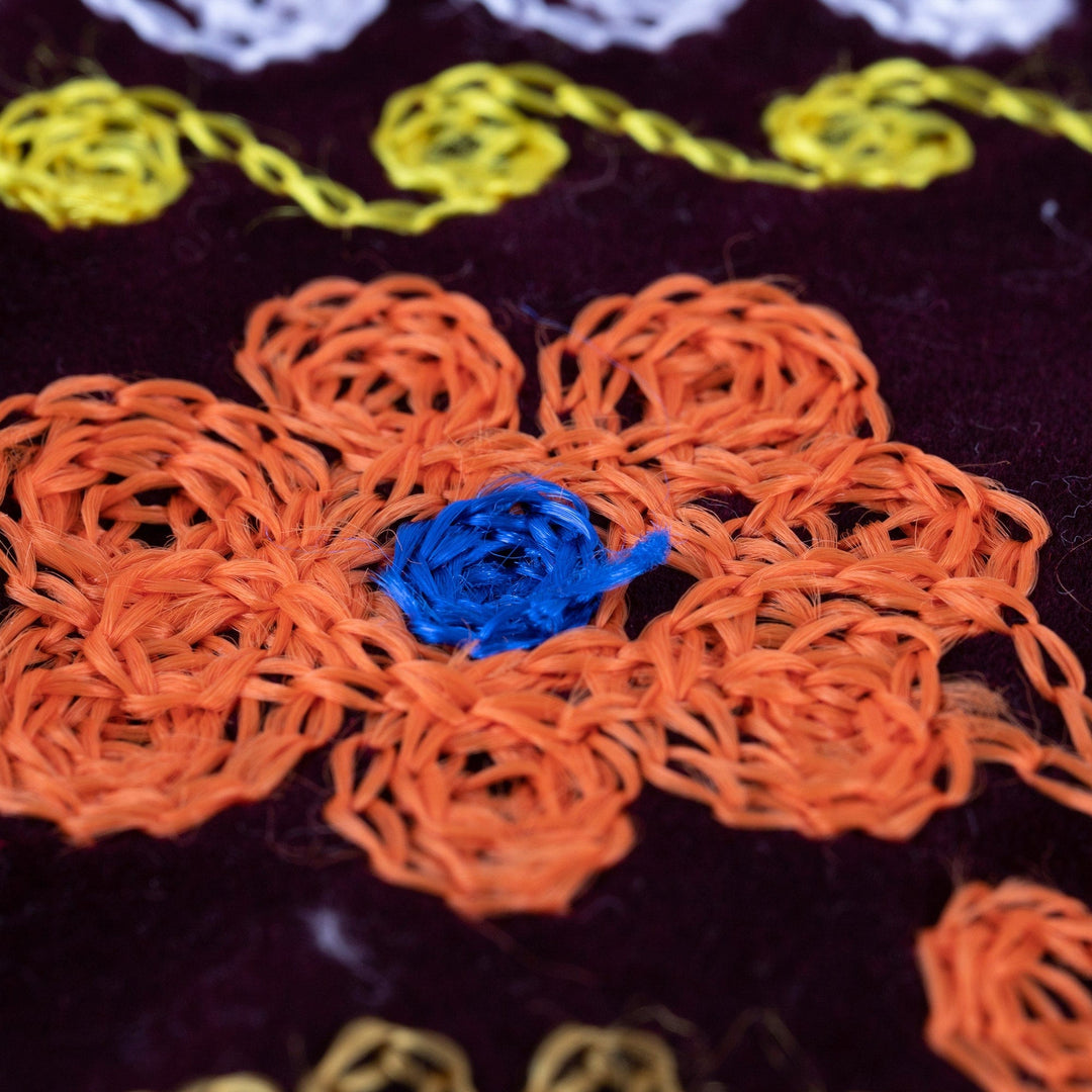 Traditional Floral Embroidered Silk Bedspread (Twin) - Suzani Magic