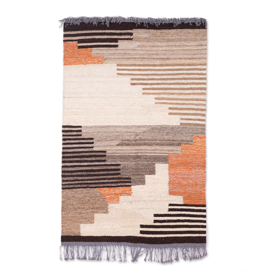 Handwoven Minimalist Wool Area Rug (2.5x4.5) - Classic Stairs