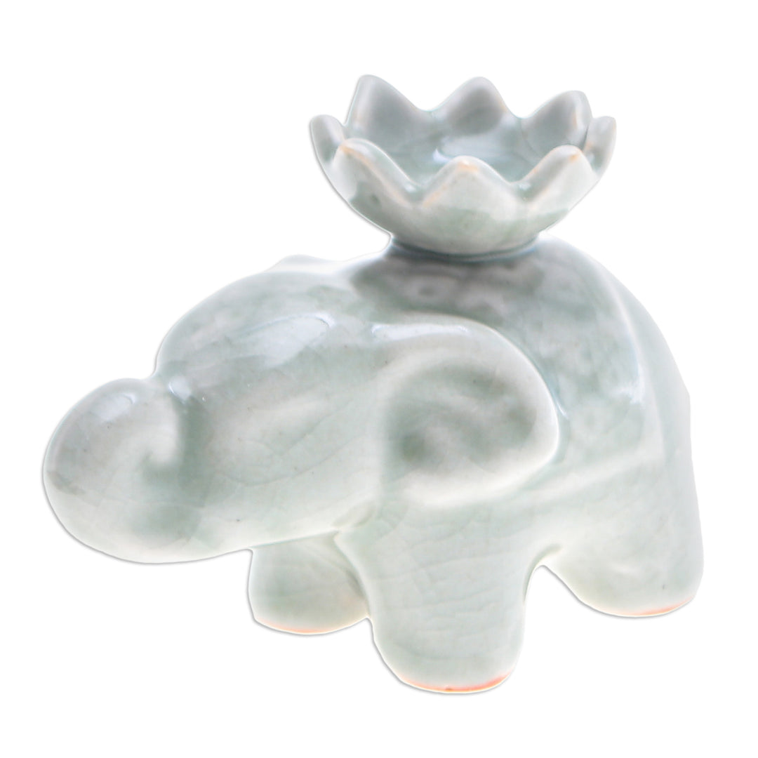 Elephant and Lotus Ceramic Incense Holder (Single) - Lotus Elephant