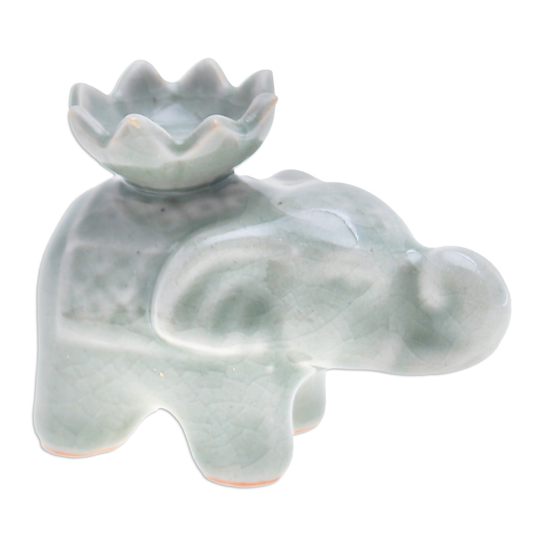 Elephant and Lotus Ceramic Incense Holder (Single) - Lotus Elephant