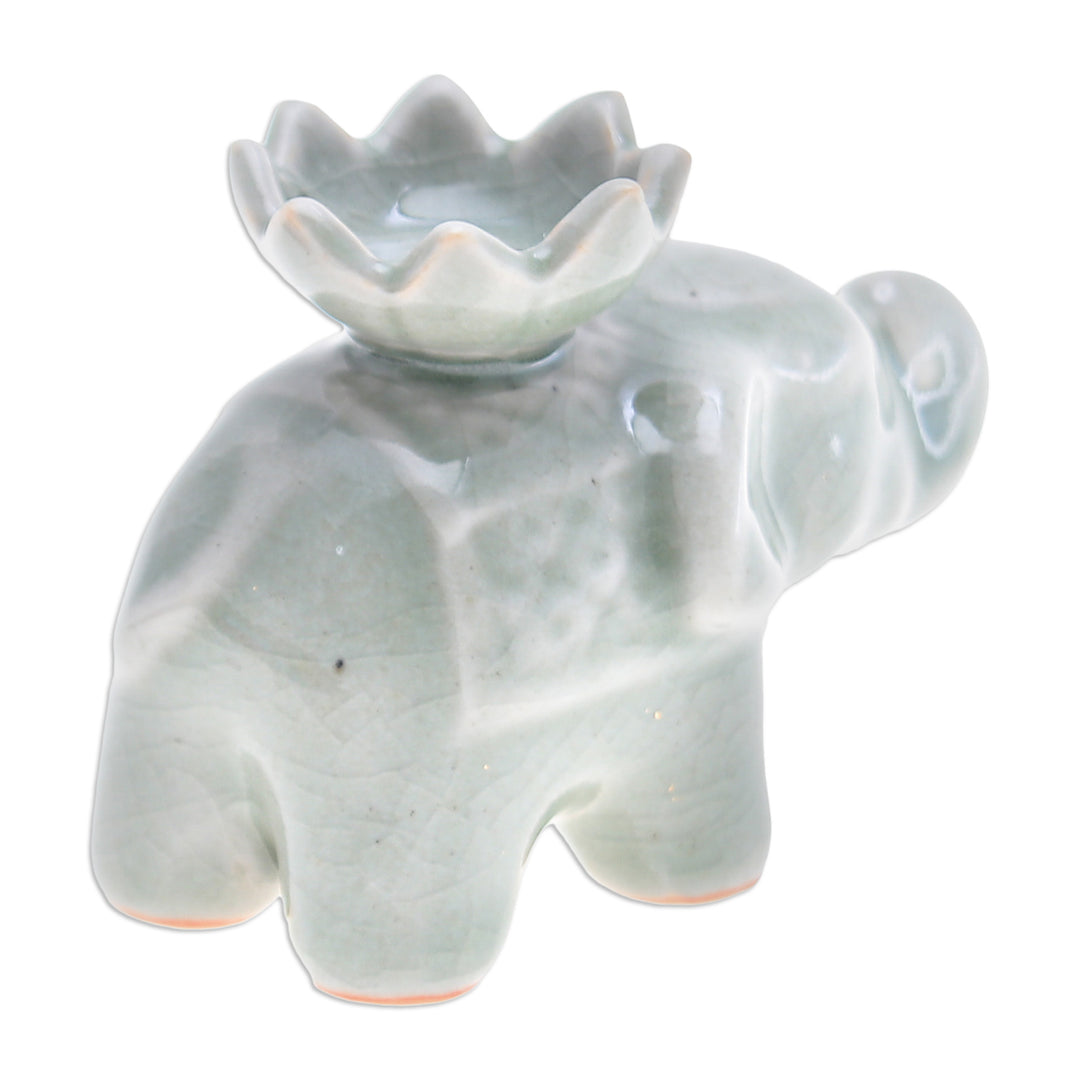 Elephant and Lotus Ceramic Incense Holder (Single) - Lotus Elephant