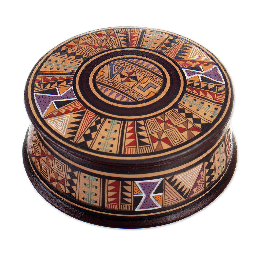 Hand-Painted Ceramic Decorative Box with Inca Motifs - Warmi