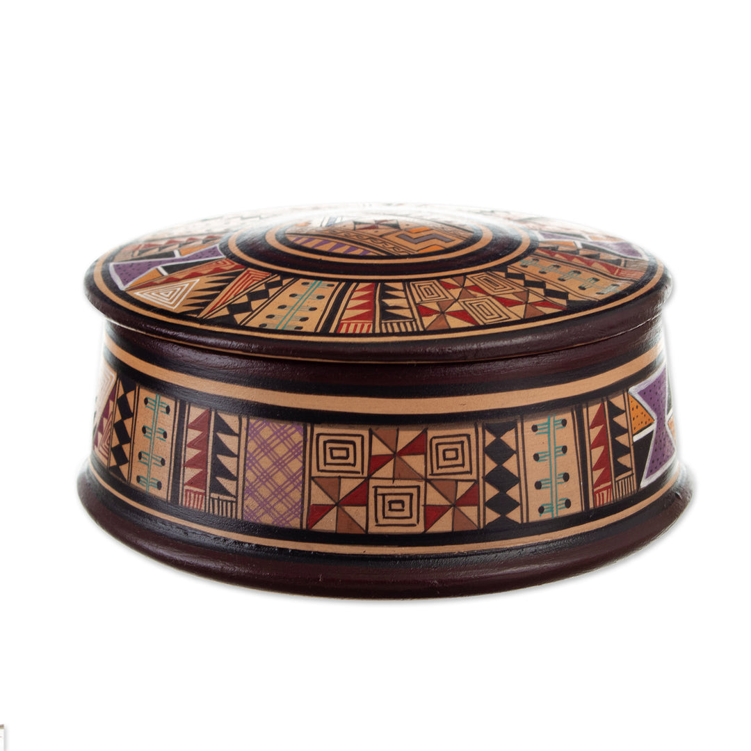 Hand-Painted Ceramic Decorative Box with Inca Motifs - Warmi