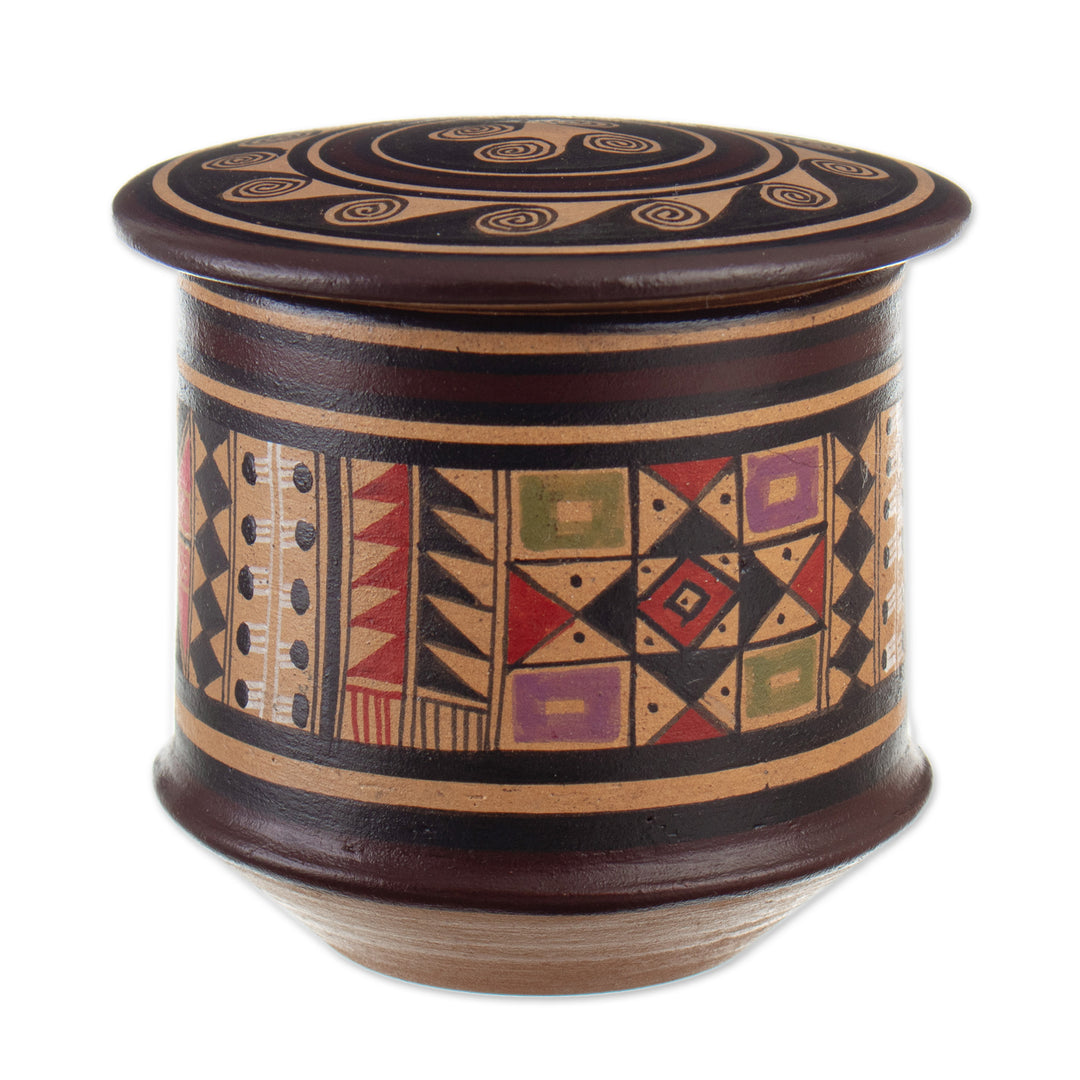 Ceramic Decorative Box with Inca Motifs Hand-Painted in Peru - Inca Splendor