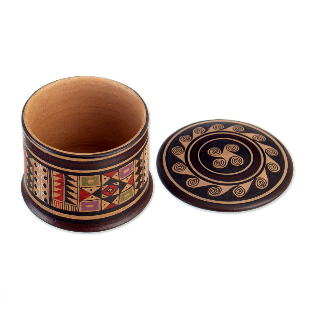 Ceramic Decorative Box with Inca Motifs Hand-Painted in Peru - Inca Splendor