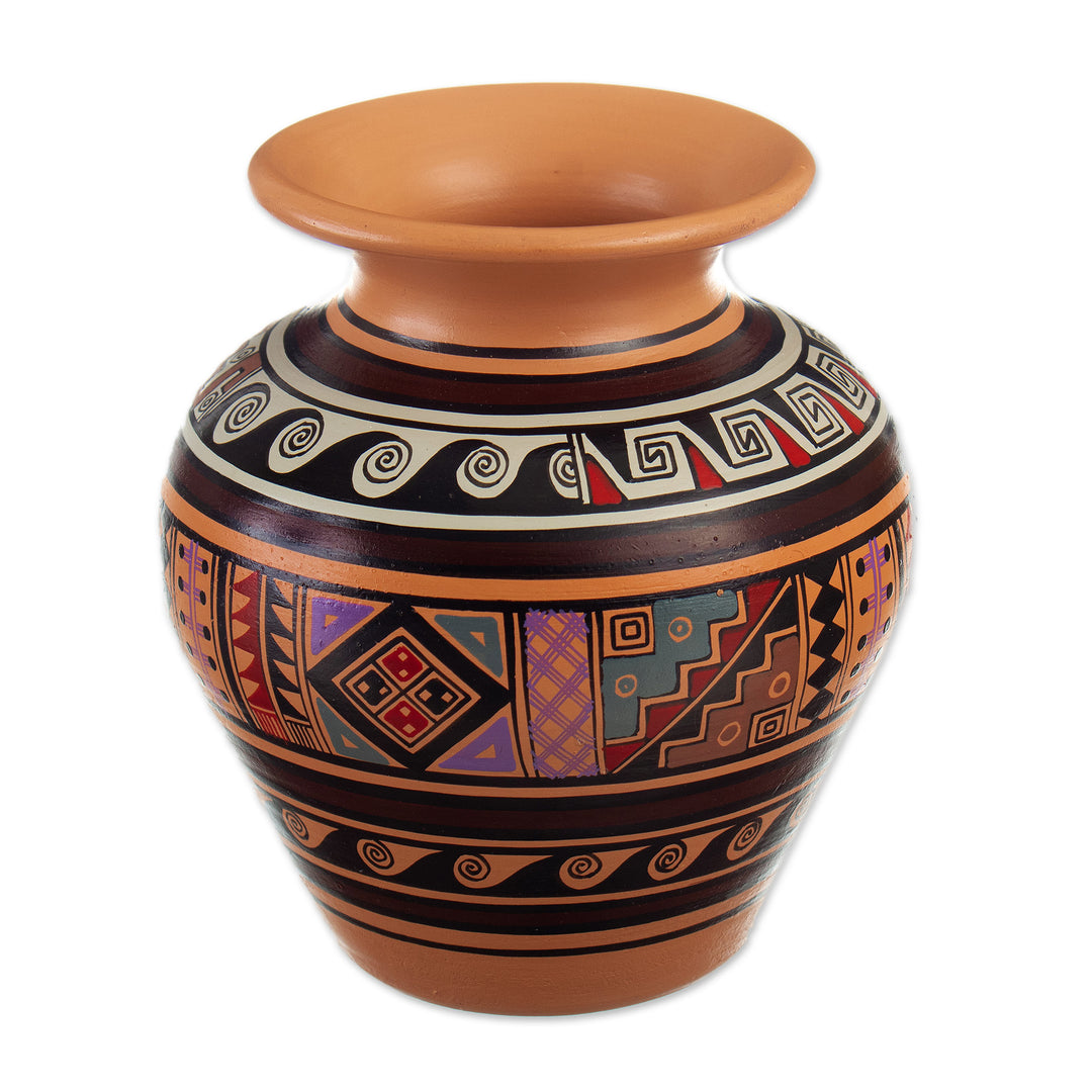 Inca-Themed Ceramic Decorative Vase Hand-Painted in Peru - Inca Grandeur