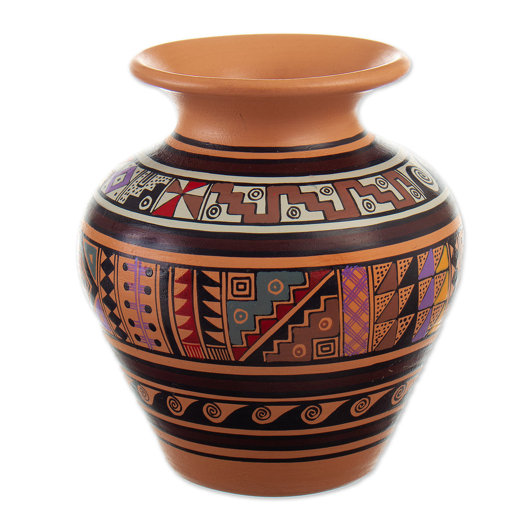 Inca-Themed Ceramic Decorative Vase Hand-Painted in Peru - Inca Grandeur