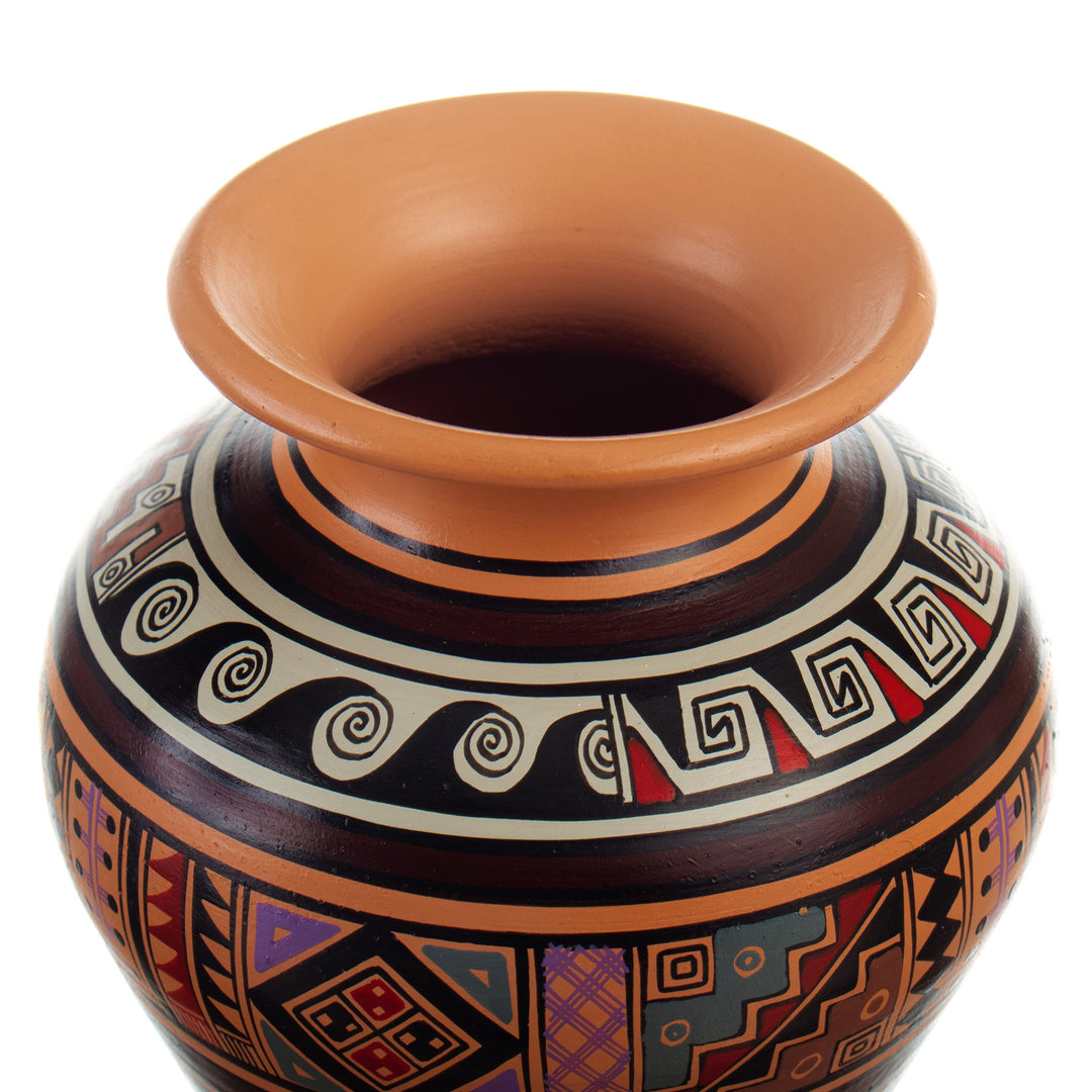 Inca-Themed Ceramic Decorative Vase Hand-Painted in Peru - Inca Grandeur