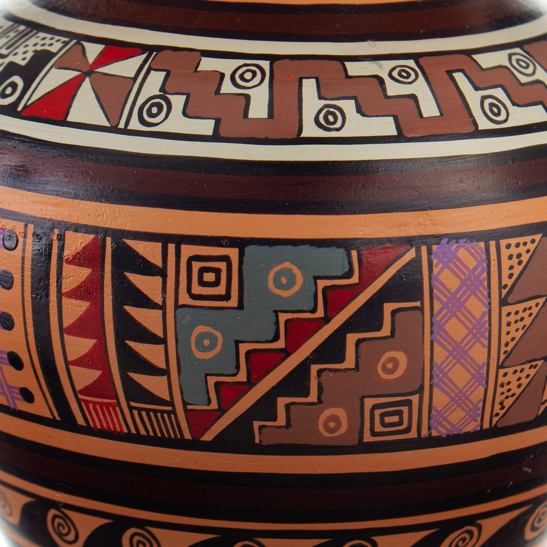 Inca-Themed Ceramic Decorative Vase Hand-Painted in Peru - Inca Grandeur