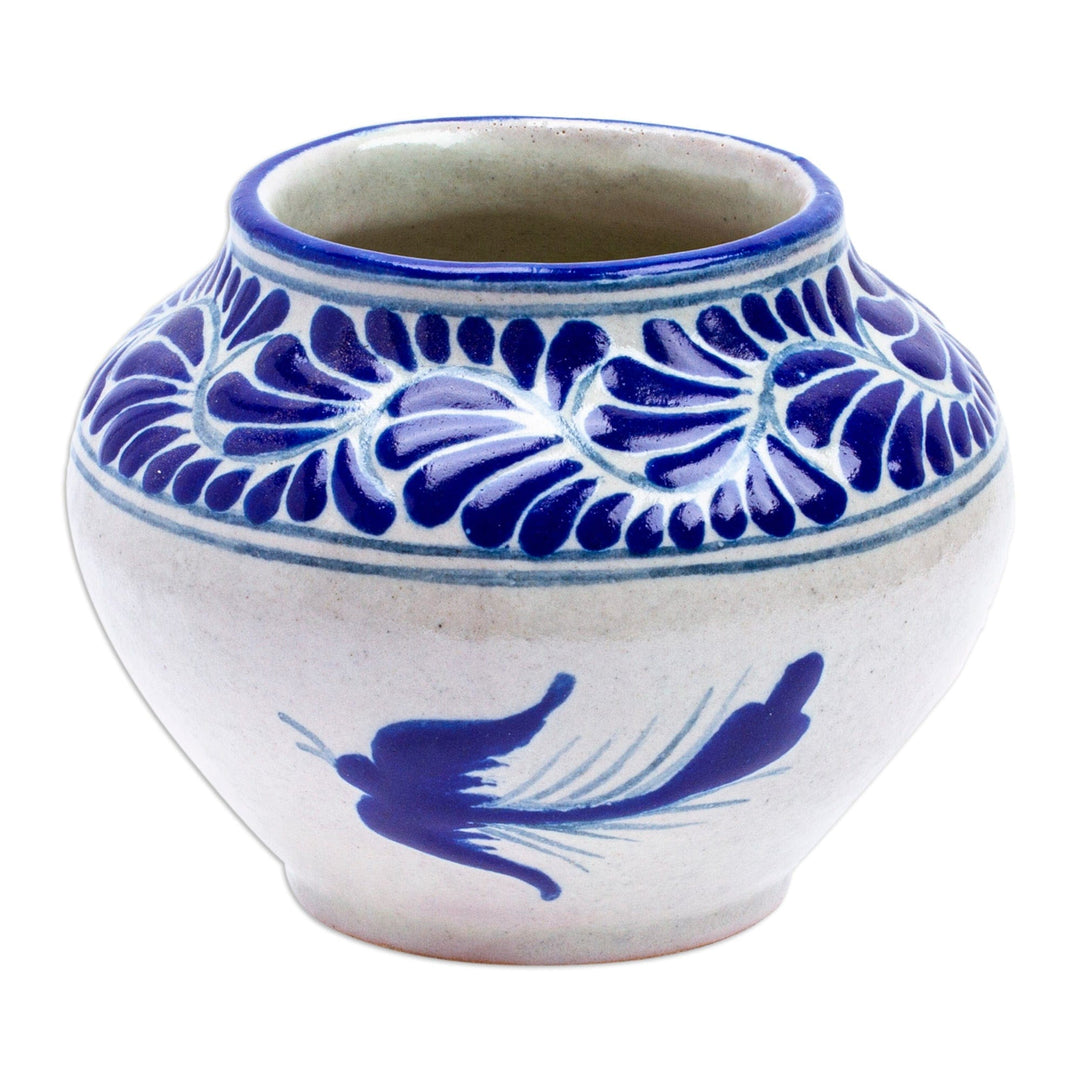 Hand-Painted Talavera-Style Ceramic Planter with Dove Motif - Talavera Doves