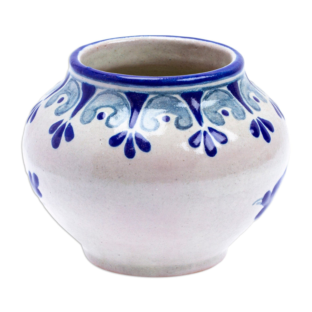 Hand-Painted Talavera-Style Ceramic Dove Planter in Blue - Puebla Doves