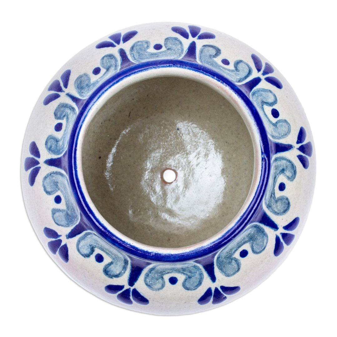 Hand-Painted Talavera-Style Ceramic Dove Planter in Blue - Puebla Doves