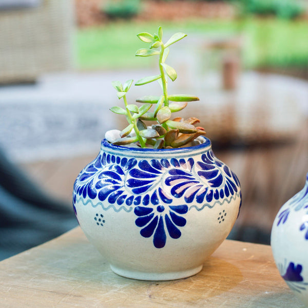 white ceramic flower pot Leaf & Flower Hand-Painted Talavera-Style Ceramic Planter