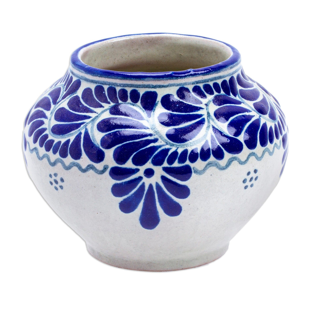 Leaf & Flower Hand-Painted Talavera-Style Ceramic Planter - Talavera Bloom