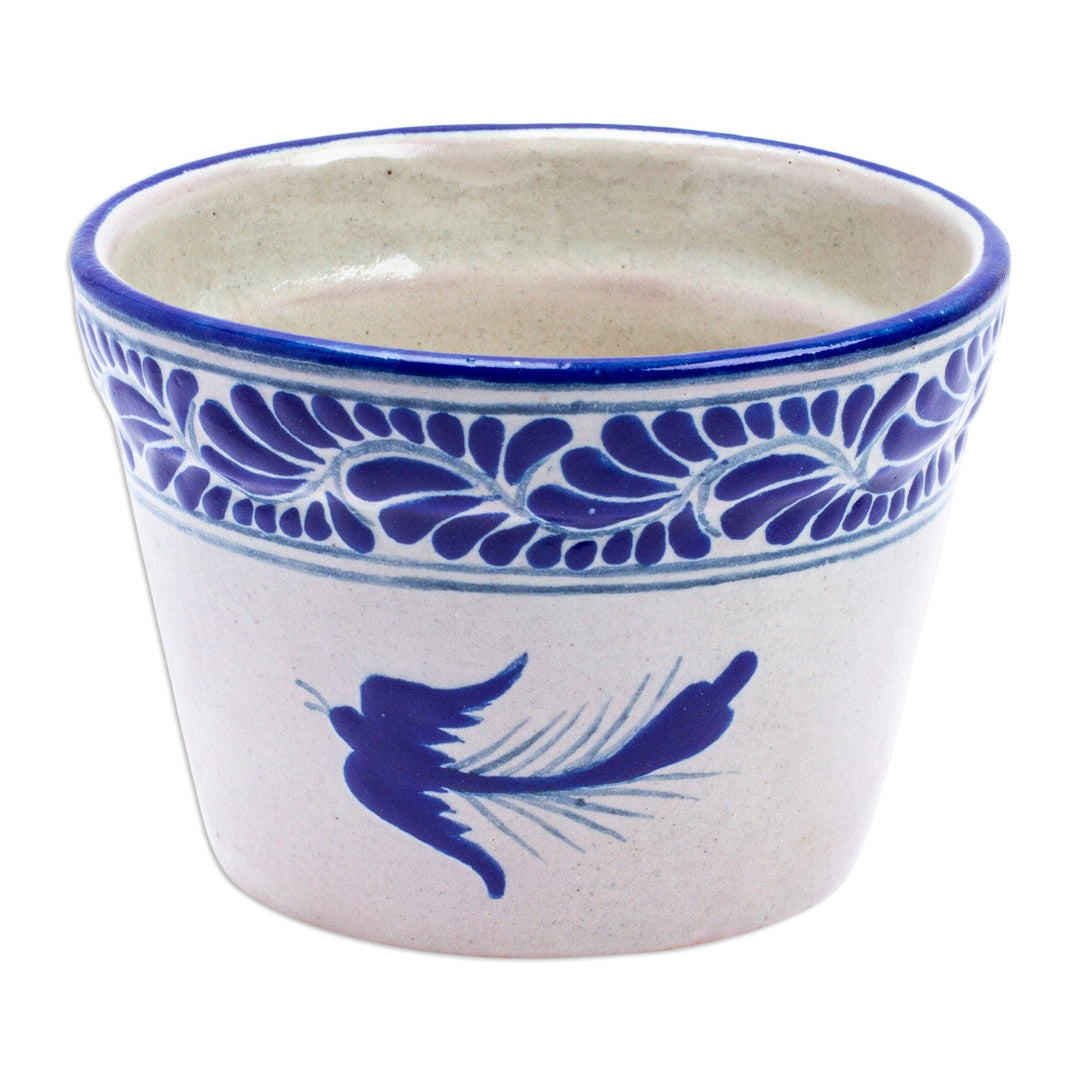 Dove-Themed Ceramic Planter Hand-Crafted in Talavera Style - Lapis Doves
