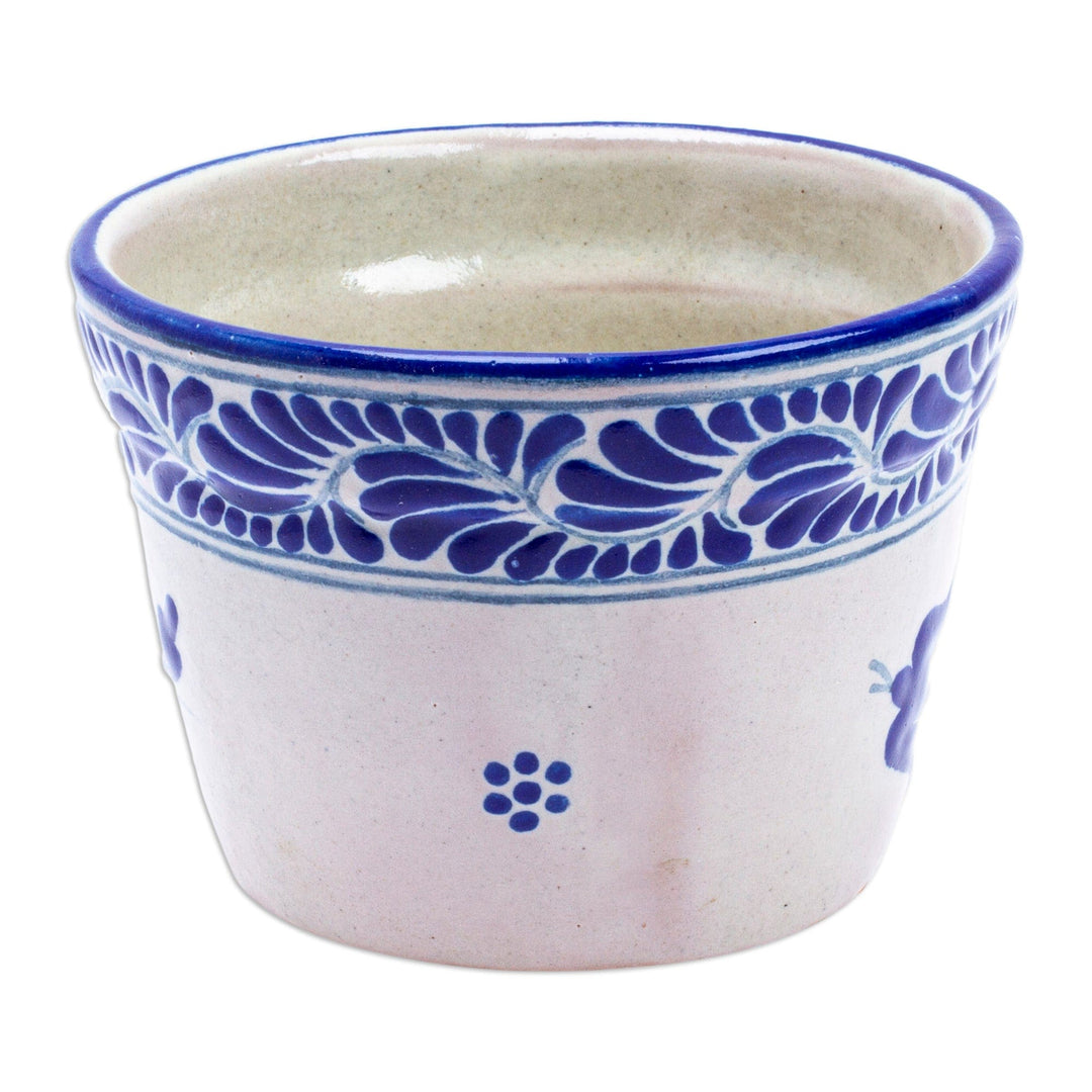 Dove-Themed Ceramic Planter Hand-Crafted in Talavera Style - Lapis Doves