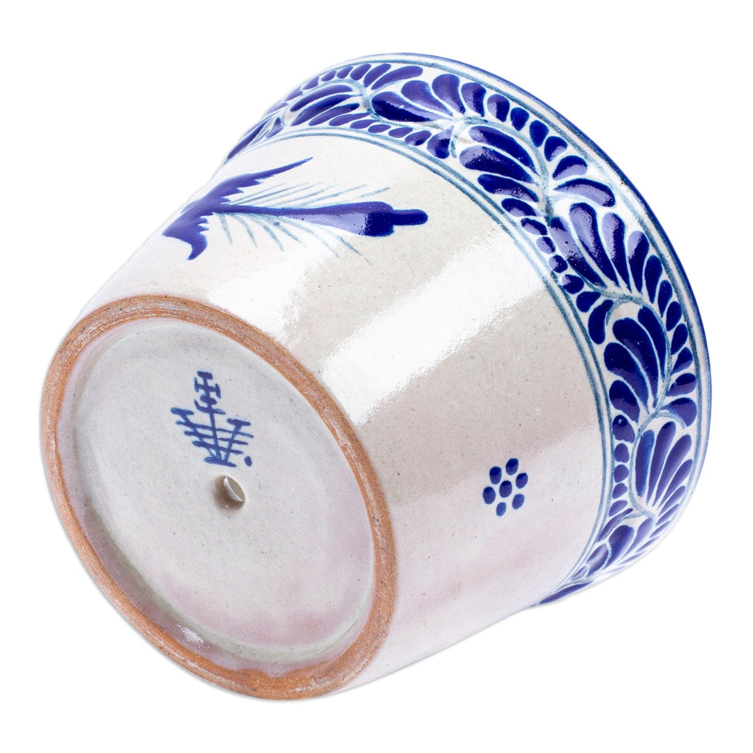 Dove-Themed Ceramic Planter Hand-Crafted in Talavera Style - Lapis Doves