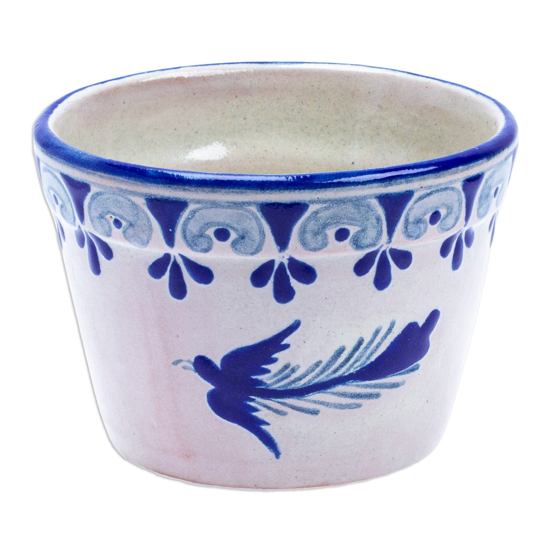 Talavera-Style Ceramic Dove Planter Hand-Painted in Mexico - Cobalt Doves