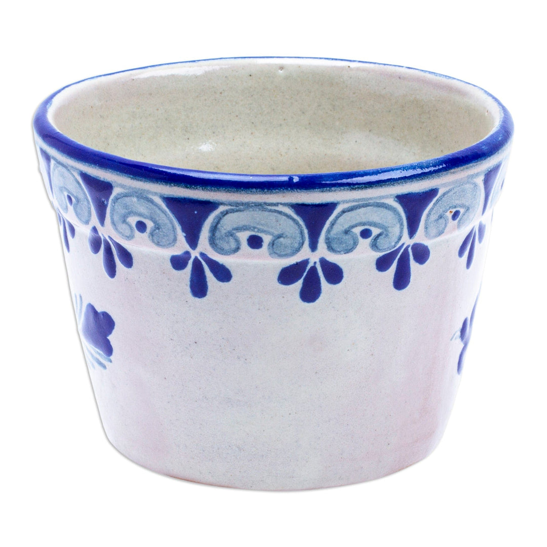 Talavera-Style Ceramic Dove Planter Hand-Painted in Mexico - Cobalt Doves