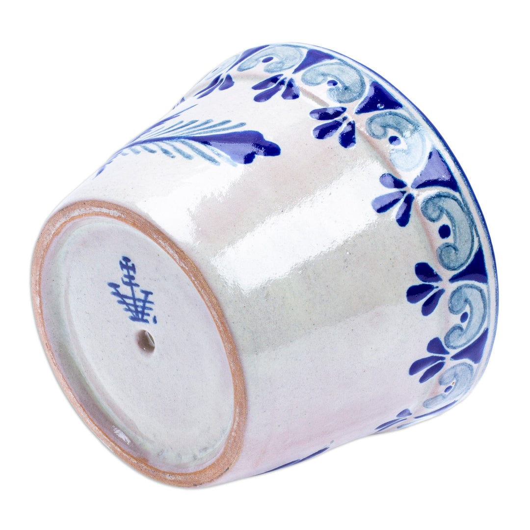 Talavera-Style Ceramic Dove Planter Hand-Painted in Mexico - Cobalt Doves