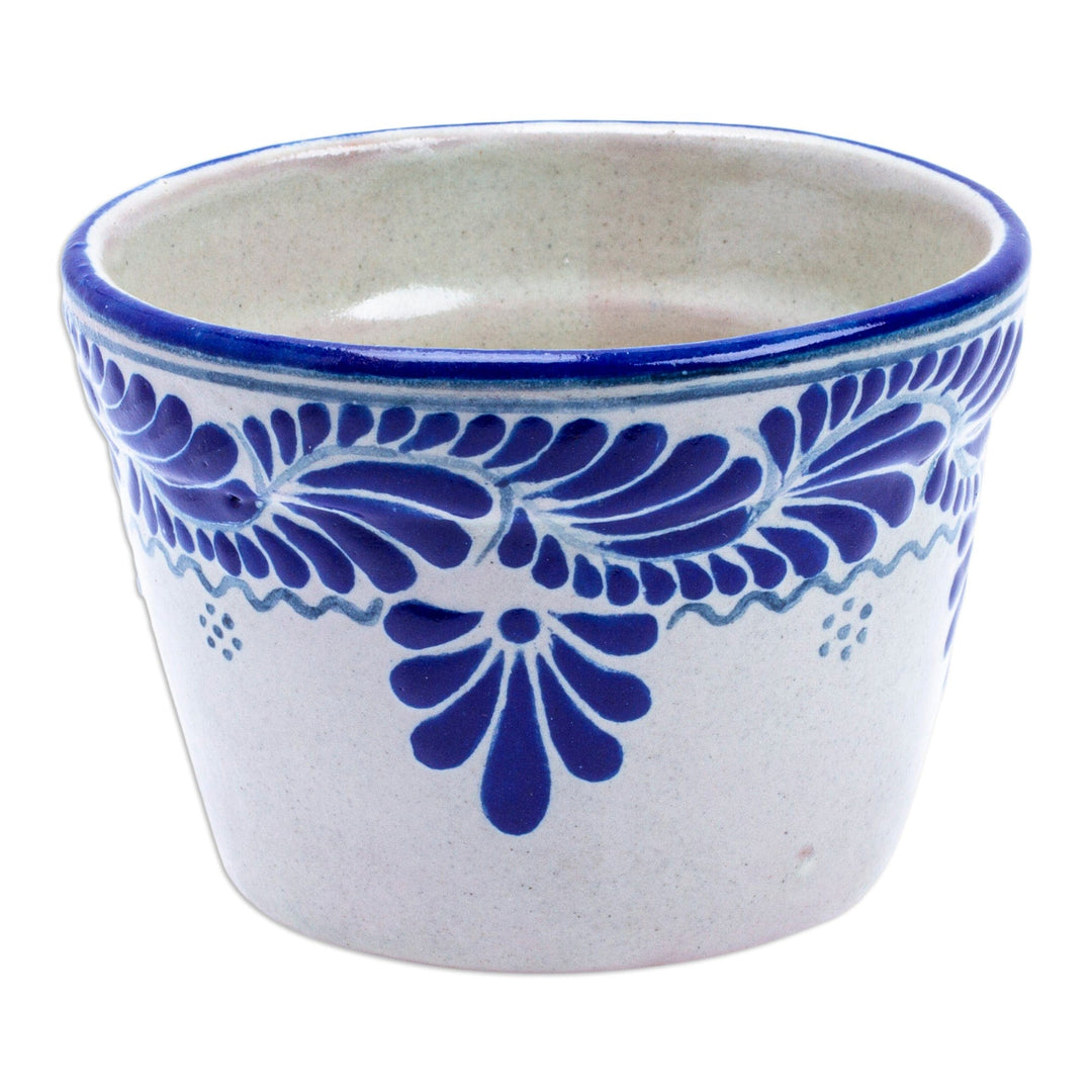 Talavera-Style Ceramic Planter with Leaf and Flower Motifs - Puebla Bloom