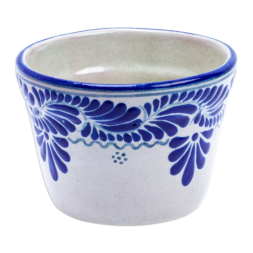 Talavera-Style Ceramic Planter with Leaf and Flower Motifs - Puebla Bloom