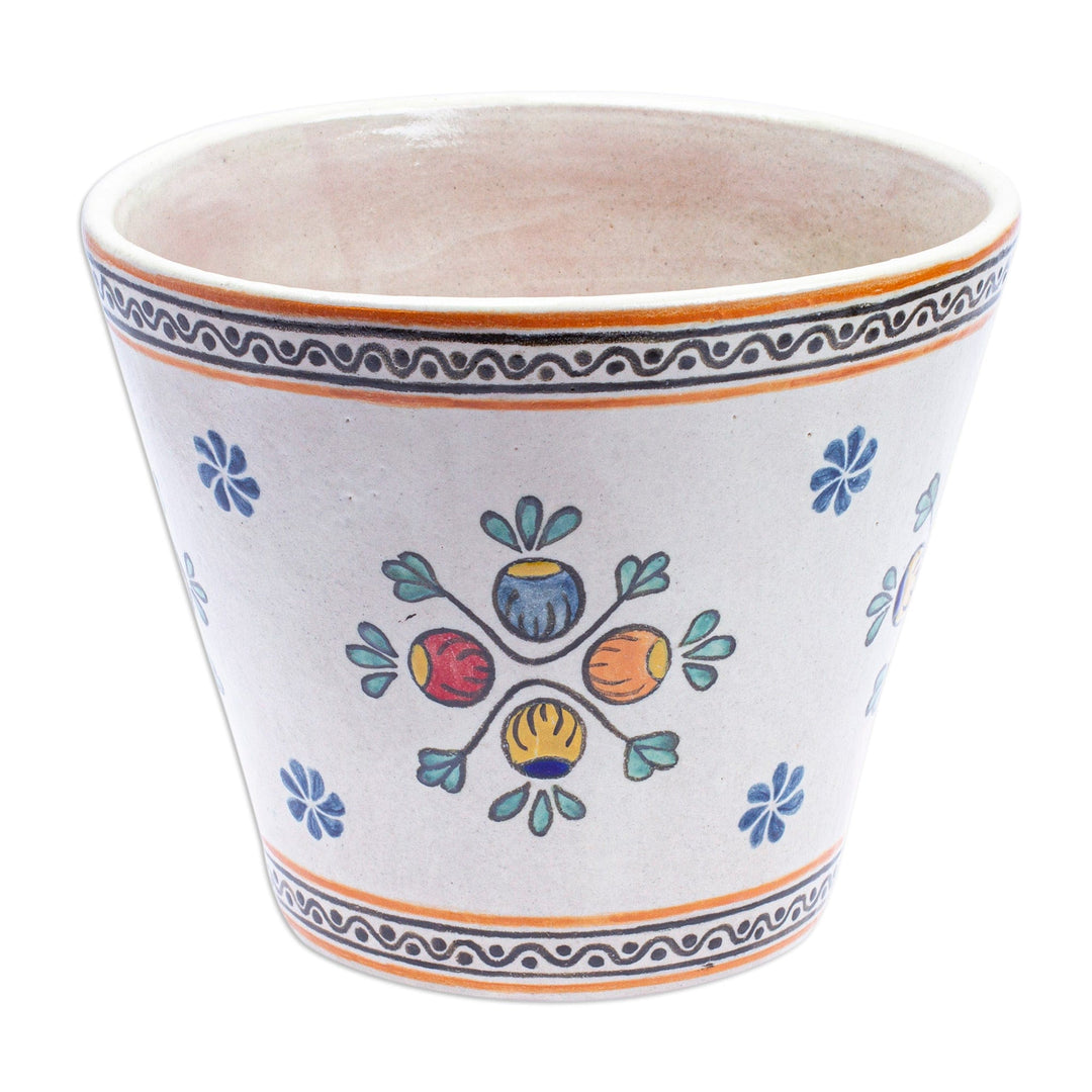 Hand-Painted Talavera-Style Flower Bud Ceramic Planter - Talavera Buds