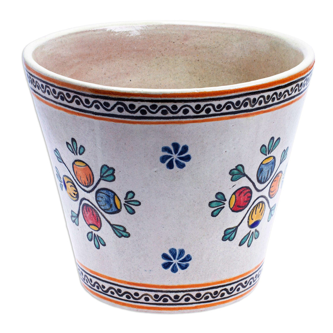 Hand-Painted Talavera-Style Flower Bud Ceramic Planter - Talavera Buds