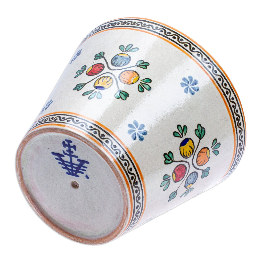 Hand-Painted Talavera-Style Flower Bud Ceramic Planter - Talavera Buds