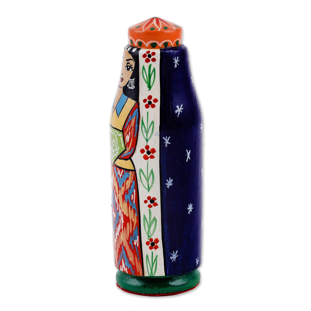 Hand-Painted Traditional Pine and Birch Wood Bride Figurine - Tajikistan's Bride