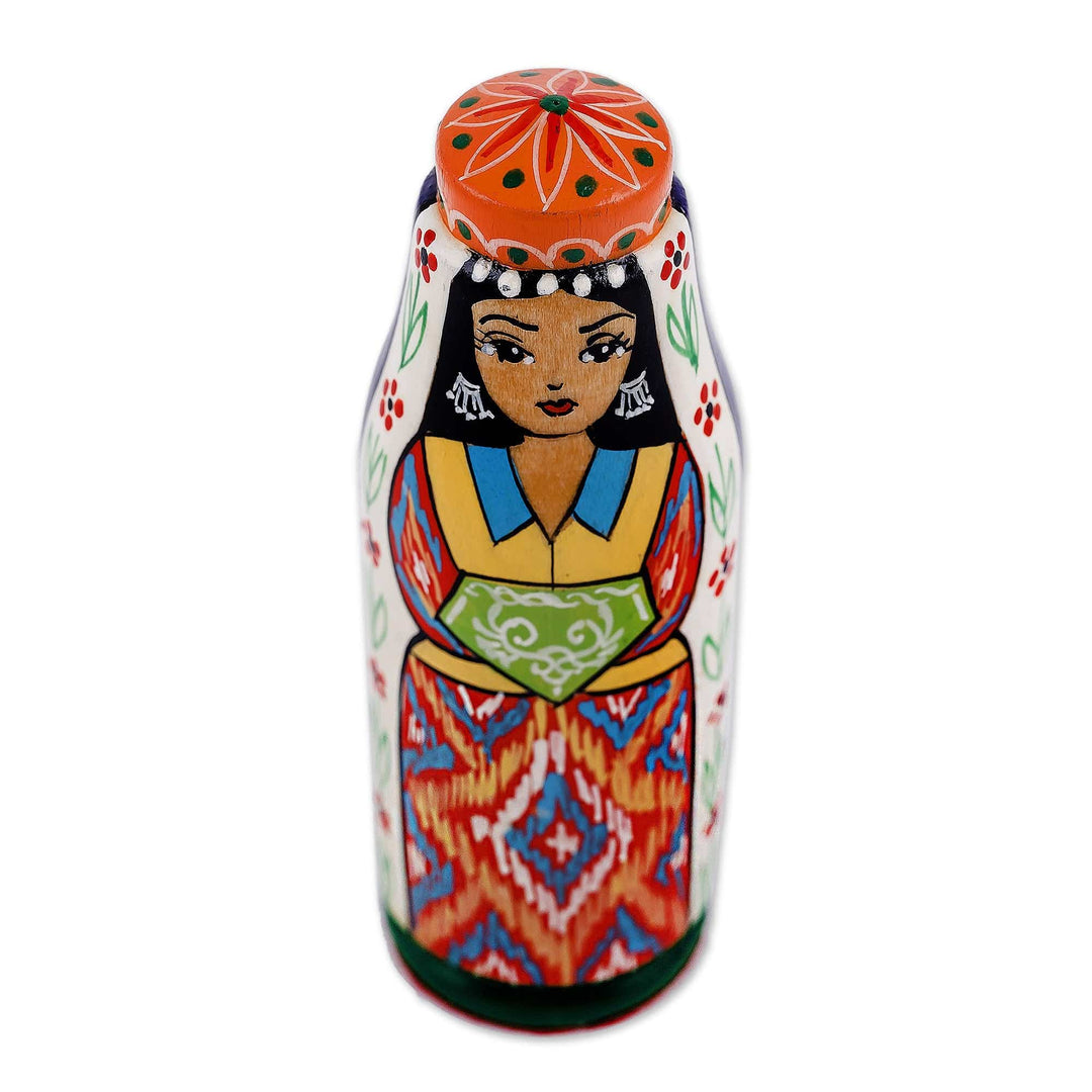 Hand-Painted Traditional Pine and Birch Wood Bride Figurine - Tajikistan's Bride