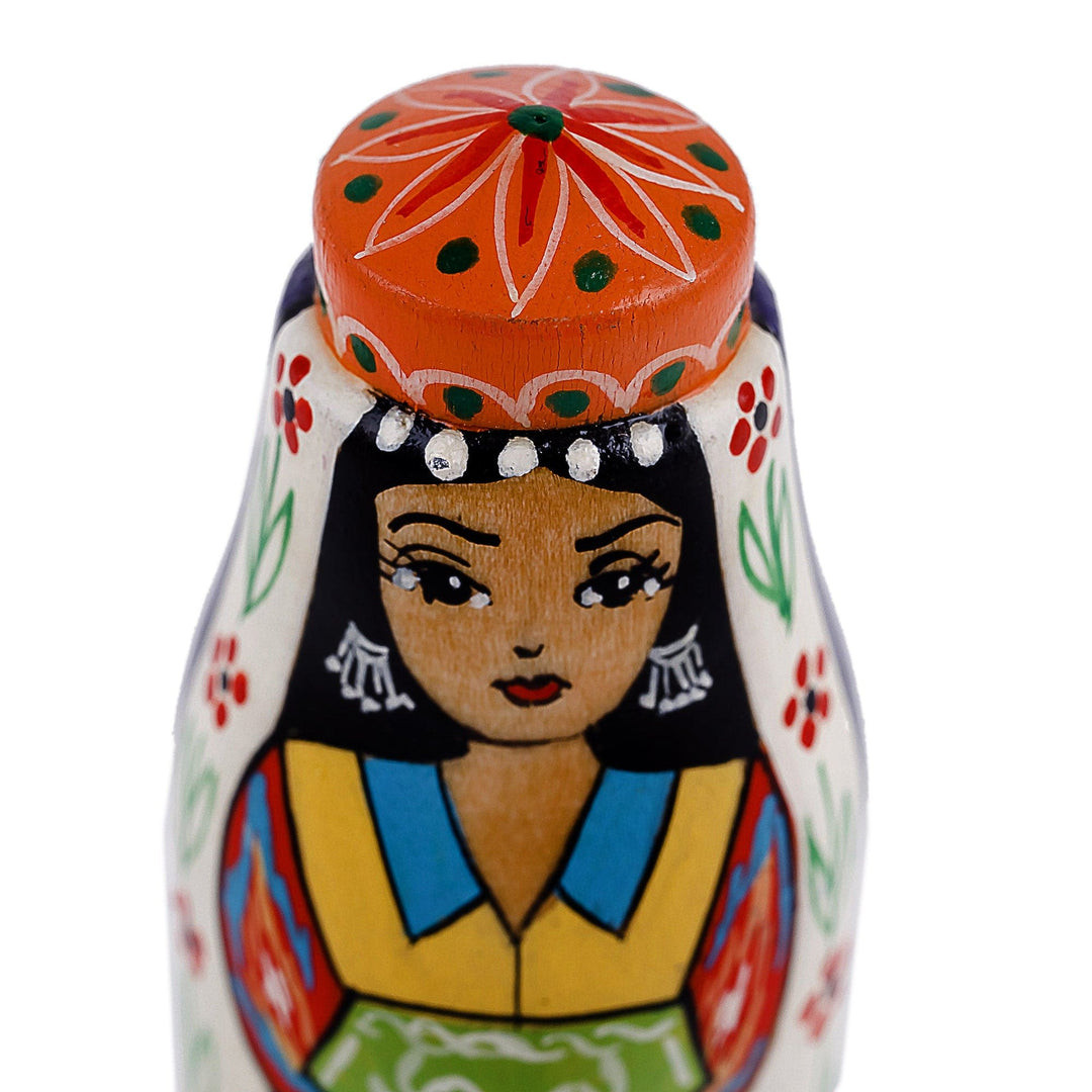 Hand-Painted Traditional Pine and Birch Wood Bride Figurine - Tajikistan's Bride