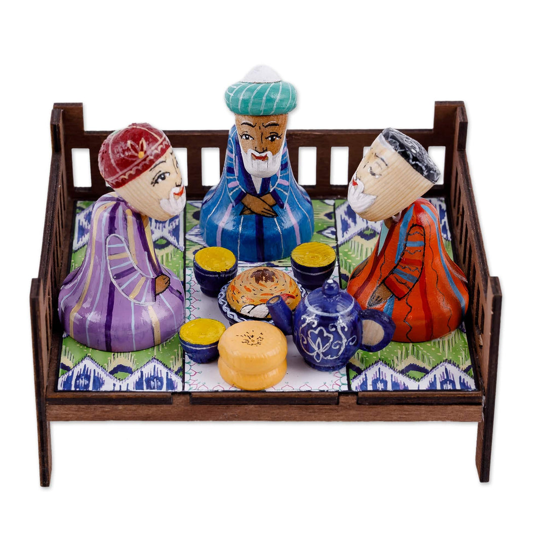 Hand-Painted Traditional Pine and Birch Wood Sculpture - Sage Meeting