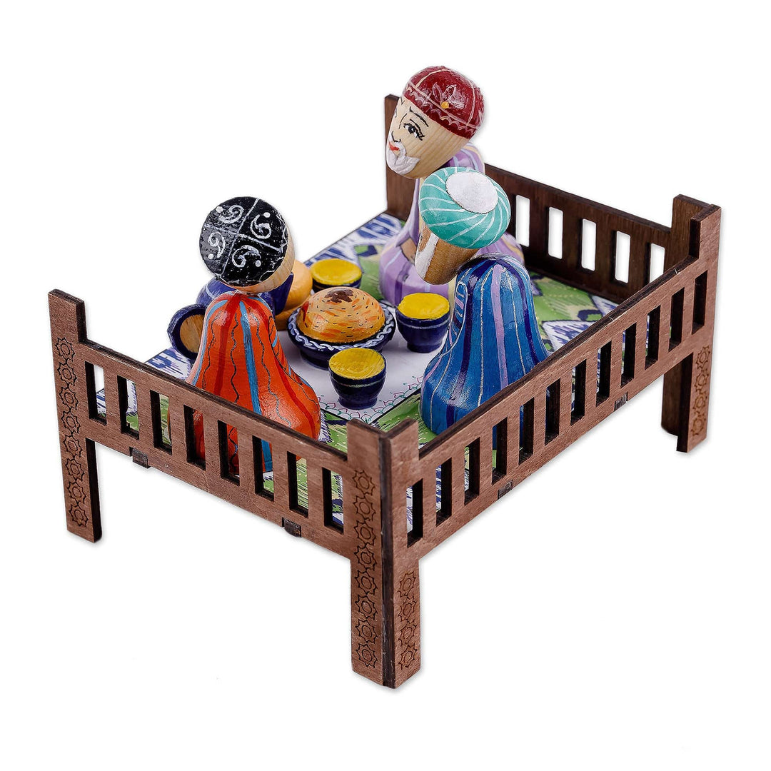 Hand-Painted Traditional Pine and Birch Wood Sculpture - Sage Meeting