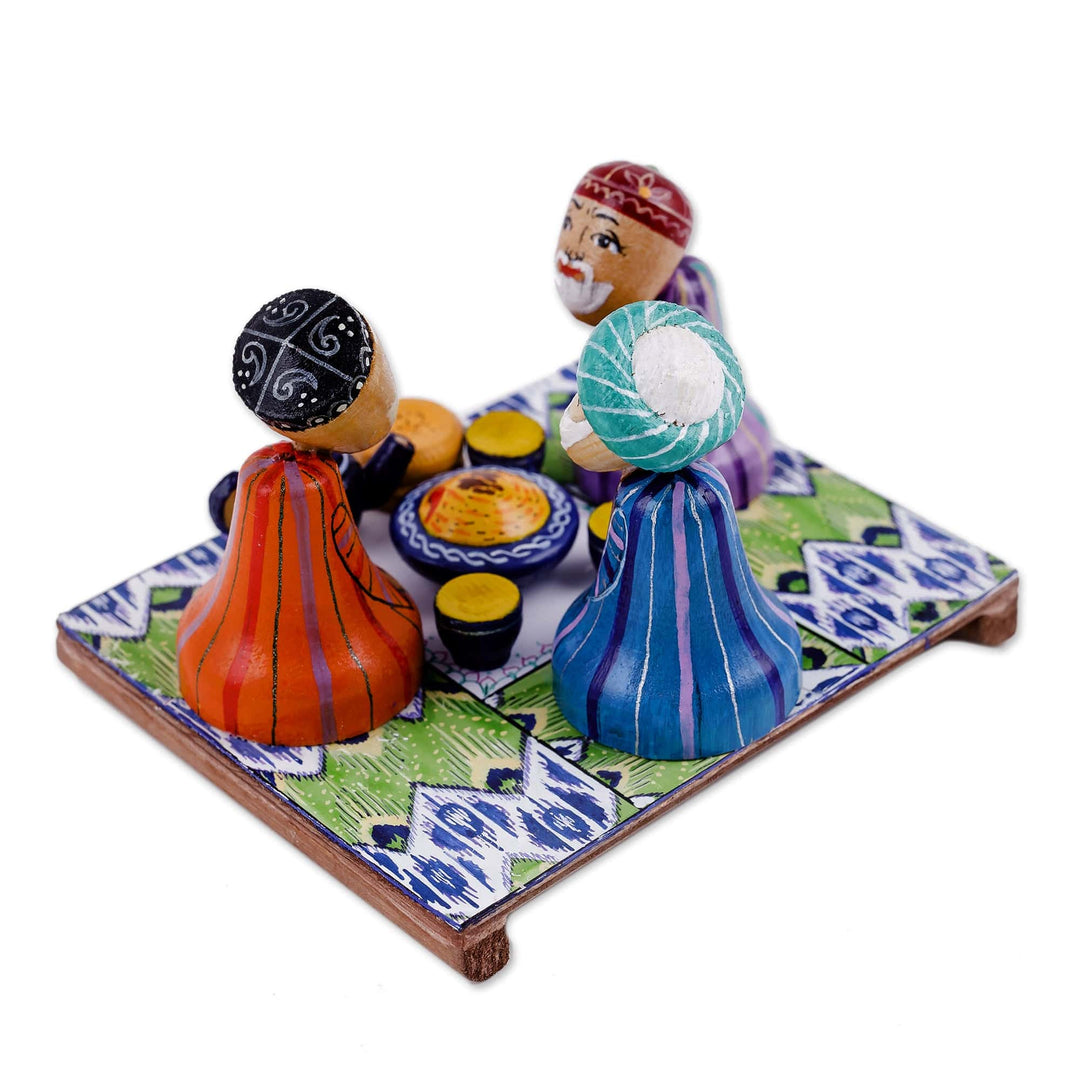 Hand-Painted Cultural Pine and Birch Wood Sculpture - 'Sage Gathering